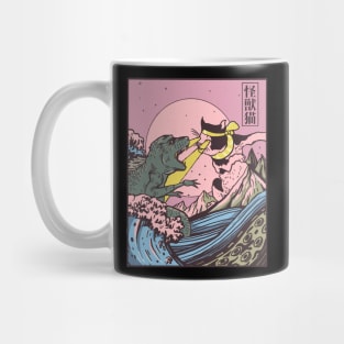 Kaiju Monster Japanese Wave Art Cat And Dinosaur Mug